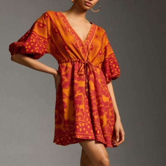 FARM RIO x Anthropologie NWOT Boho Mini Dress Orange Maroon Floral Polka Dot  SM - www.ice4pros.com.br